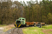 The Csömödéri Erdei Vasút Mk48 2015 seen hauling a loaded freight train between Kámaháza and Töröszneki elágazás