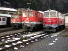 The ÖBB 2095 004-4, 2095 015-0 and  2095.01 at the Zell am See depot of the Pinzgauer Lokalbahn