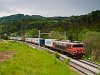 A SŽ 363 024 pályaszámú, <q>Brigitte</q> becenevű Alstom villanymozdony Celje és Laško között egy Maersk konténervonattal