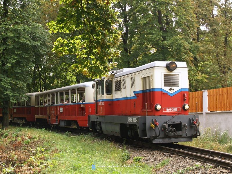 A legújabb festési terv szerint a mozdony kék villámjának szÃnével kiemelik a kocsik dÃszléceit, illetve, azokon a kocsikon, amelyikeken nincsen ilyen, oda csak imitálják azt a festéssel. kép Mk45 2002 Normafa és Csillebérc között fotó