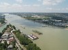 Parts of the new jpest railway bridge being shipped on river Duna/Danube