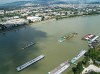 Parts of the new jpest railway bridge being shipped on river Duna/Danube