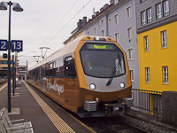 The ET7 Himmelstreppe railcar of the Mariazellerbahn seen at St. Plten Hauptbahnhof