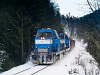 The ŽSSKC 736 017-5 and a coupled other class 736 is hauling a short freight between Harmanec Jaskyňa and Čremošn