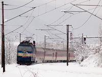 The ŽSSK 362 015-8 is leaving Margecany station with her fast train on its way to Košice