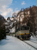 The ŽSSK 754 035-4 is seen hauling the fast train Streűno to Bansk Bystrica between Čremošn and Harmanec Jaskyňa on the Bansk Bystrica side of the main tunnel, between two shorter tunnels