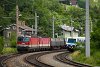 The BB 1144 095 and the 1144 245 are seen hauling an InnoFreight goods train at Payerbach-Reichenau station lying at the feet of the Semmering pass