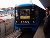 81-717/714 metro at the surface section of the Kiiv metro near Darnytsia station
