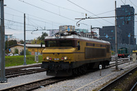 A SŽ 363 005 retró-festésű tehervonati villanymozdony Laibach állomáson