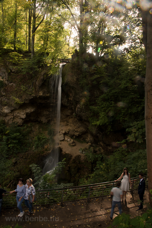 Bridal photos taken at Lillafred, next to the waterfall photo
