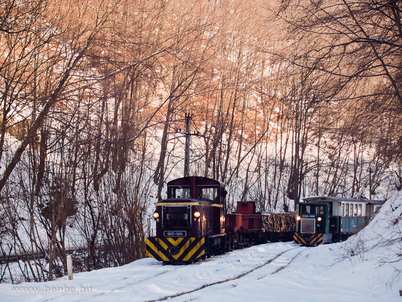 The LEV freight train with D02-508 and a passenger with C02-408 at Fazola-koh station photo