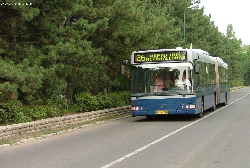 A Margit-sziget fenyfi eltt halad el a 26-os busz Volvo csuklssal fot