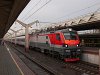 The RŽD ЭП20-006, the new dual-system Alstom-TMH electric fast train locomotive is seen arriving with Nevskiy-express from St. Petersburg to Moscow Leningradsky