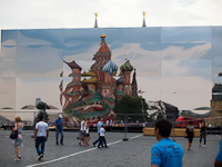 The reflection of the St Basil's Cathedral (officially the Покровский собор, often called Собор Василия Блаженного, built by Ivan the Terrible on the event of conquering Kazan and Astrakhan)