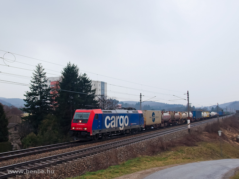 The SBB-Cargo 482 045-2 TRAXX is hauling a container freight train by Drrwien photo