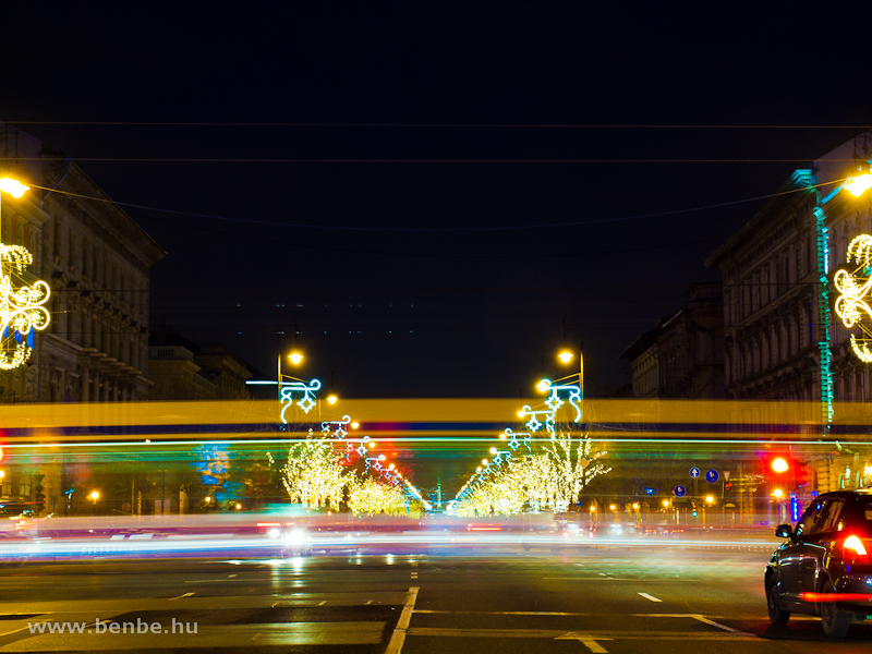Christmas decorations and a Combino tram at Oktogon photo