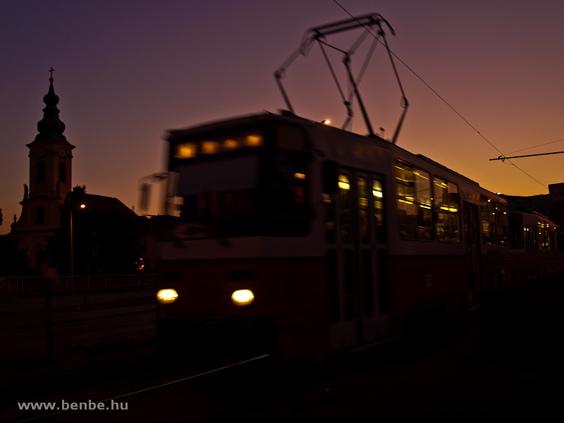 Tram line 1's Szentllek tr stop by sunset photo
