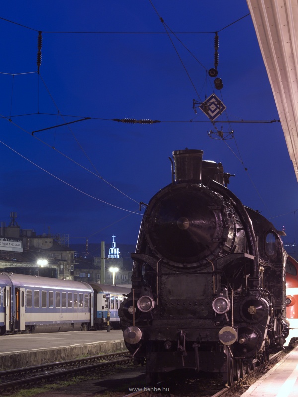 The MV 328,054 steam locomotive at Budapest-Dli in the blue hour photo