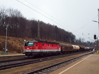 Az ÖBB 1144 284 pályaszámú villanymozdonya egy tehervonattal porol át Rekawinkel állomáson a Bécsi Erdőben