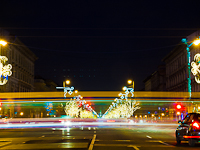 Christmas decorations and a Combino tram at Oktogon