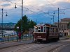 Historic tramcar number 611 of the BKV seen at Budapest Széchenyi tér by sunset