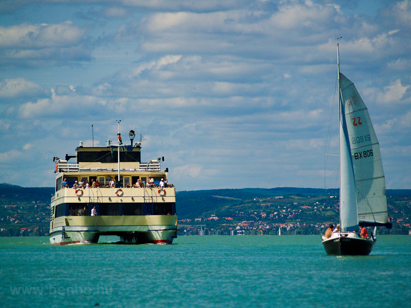 The catamaran Fred is arriving from Balatonfred to Sifok on Lake Balaton photo