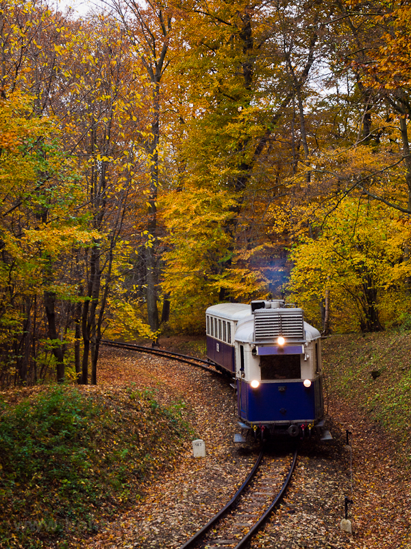 The Budapest Children's Railway's ABamot 2 historic diesel multiple unit seen between Hűvsvlgy and Hrs-hegy stations photo