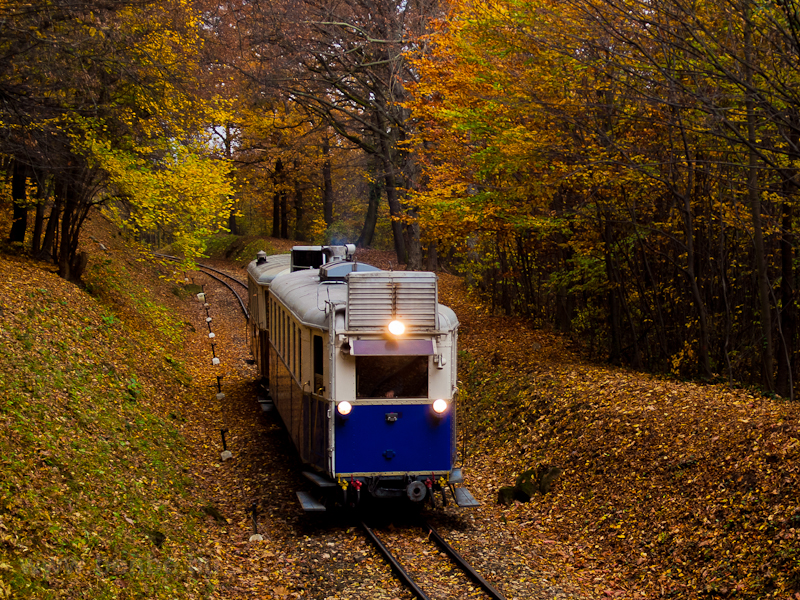 The Budapest Children's Railway's ABamot 2 historic diesel multiple unit seen between Hrs-hegy and Hűvsvlgy stations photo