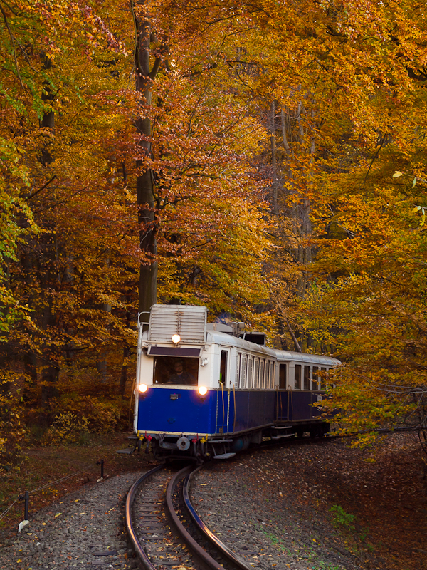 The Budapest Children's Railway's ABamot 2 historic diesel multiple unit seen between Hrs-hegy and Hűvsvlgy stations photo