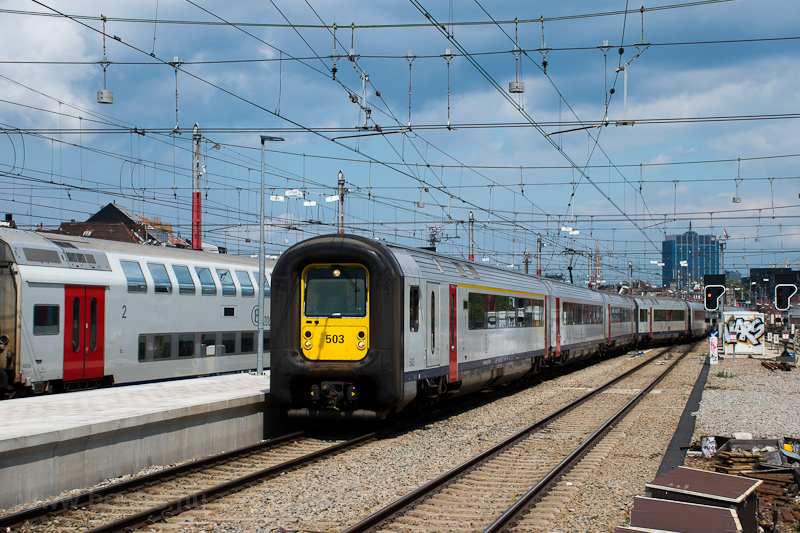 The SNCB/NMBS AM96 503 rubber nose IC trainset seen at Brussels Gare de Midi station photo