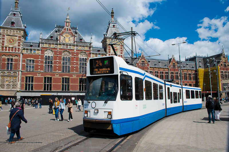 An old tram at Amsterdam Centraal photo
