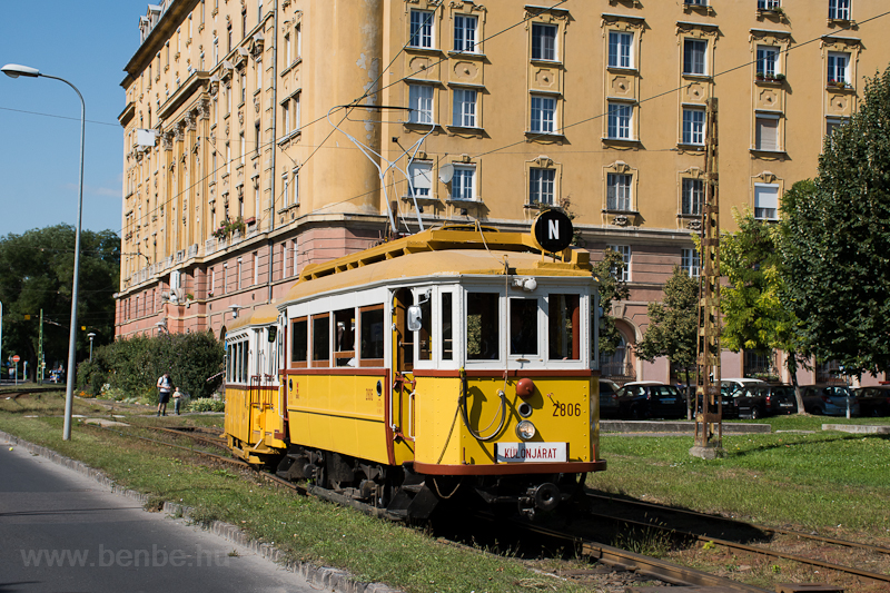 The BKV Budapest woodframe historic tram number 2806 with a class EP trailer seen at Krisztina krt shunting away from the way of a timetabled tram photo