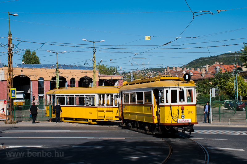 The BKV Budapest woodframe historic tram number 2806 with a class EP trailer seen at the triangle at Szpilona kocsiszn. The trailer had a brake malfunction so we needed a quick repair. photo