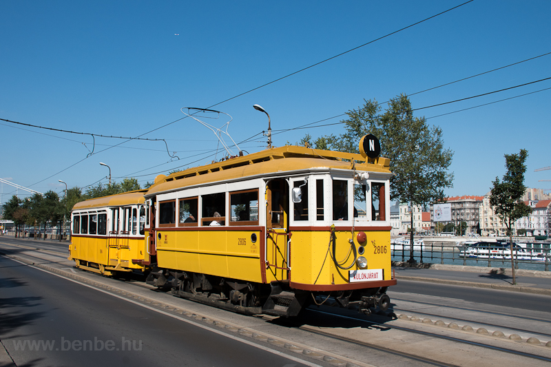 The BKV Budapest woodframe historic tram number 2806 with a class EP trailer seen at Szent Gellrt rakpart photo