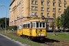 The BKV Budapest woodframe historic tram number 2806 with a class EP trailer seen at Krisztina krt shunting away from the way of a timetabled tram