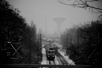 The 432 247 in the snow, at Pestlőrinc, in black and white