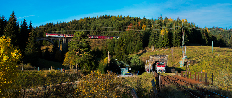 The ŽSSK 757 008-8 seen between Vernr and Telgrt penzin and also at Telgrt penzin stop in this tricky panorama photo