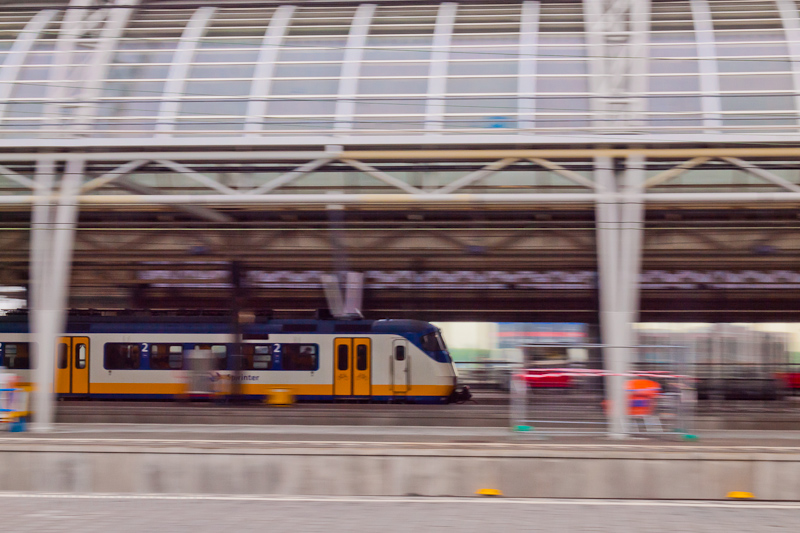 An old Sprinter trainset seen at Amsterdam Centraal photo