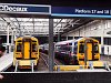 A First ScotRail 158 780 és 158 704 pályaszámú BREL Express DMU-k Edinburgh Waverley állomáson
