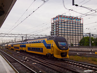 A VIRM trainset is seen arriving at Amsterdam Centraal