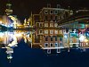 The old town of Leiden with Christmas lights along the Nieuwe Rijn