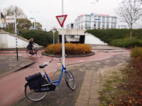 My little bike and a bicycle roundabout at Leiden, The Netherlands