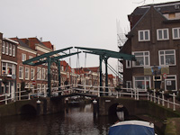 The Kerkbrug, a traditional lift bridge in Leiden, on the Oude Rijn (Old Rhine)