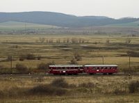 The M 131.1053 historic railcar at Litke station at the page line between Losonc (Lucenec, Slovakia) and Nagykrts (Vel'ky Krtš, Slovakia)