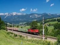 The BB electric locomotive 1063 020-2 is arriving at Spital am Pyhrn with the shuning freight train after picking up a few log cars at Windischgarsten