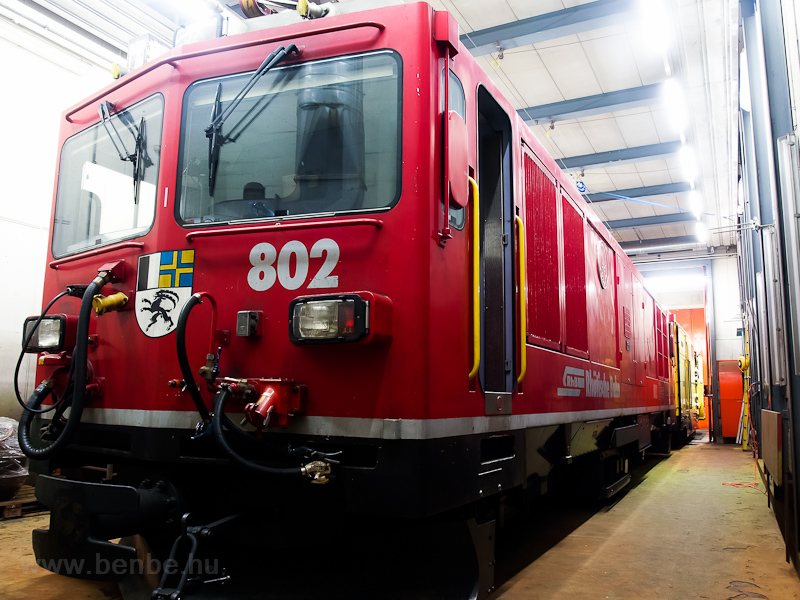 The Gem 4/4 802 electro-diesel locomotive seen at Poschiavo photo