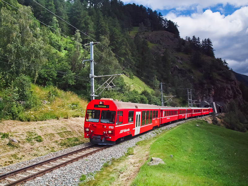 The Stadler NEVA cab car BDt 1752 seen between Sagliains and Susch in the Unterengadin photo