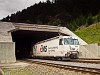 The RhB Ge 4/4<sup>III</sup> 643 seen with a car shuttle train near the Vereina-tunnel at Sagliains