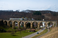 The THURBO RABe 526 735-6 seen between Buckten and Rmlingen on the Rmlinger-Viadukt