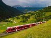 The Rhtische Bahn ABe 8/12 3508 <q>Allegra</q> seen hauling a Bernina-Express between Tiefencastel and Surava